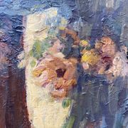 Ancient painting, Still Life with Flowers and Cartel Pendulum, signed, 20th century