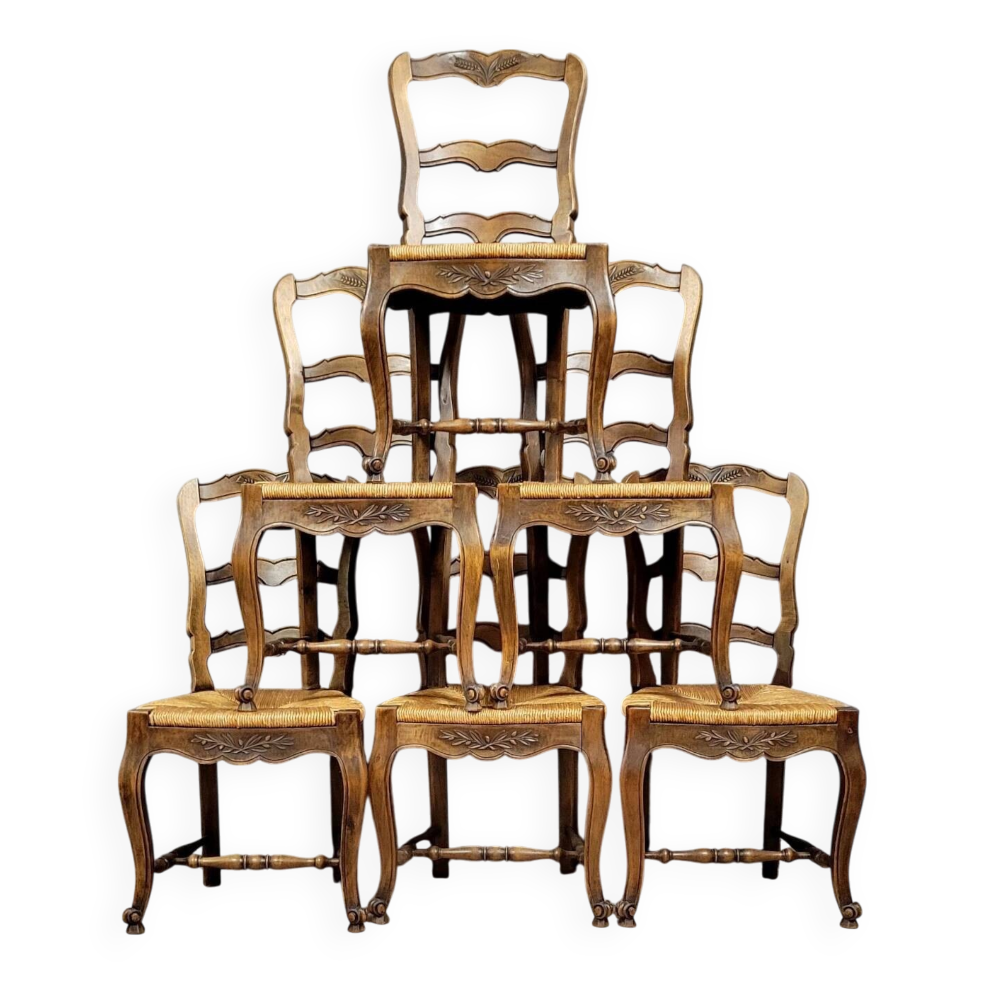 Set of 6 Louis XV style Provencal chairs in oak, circa 1900