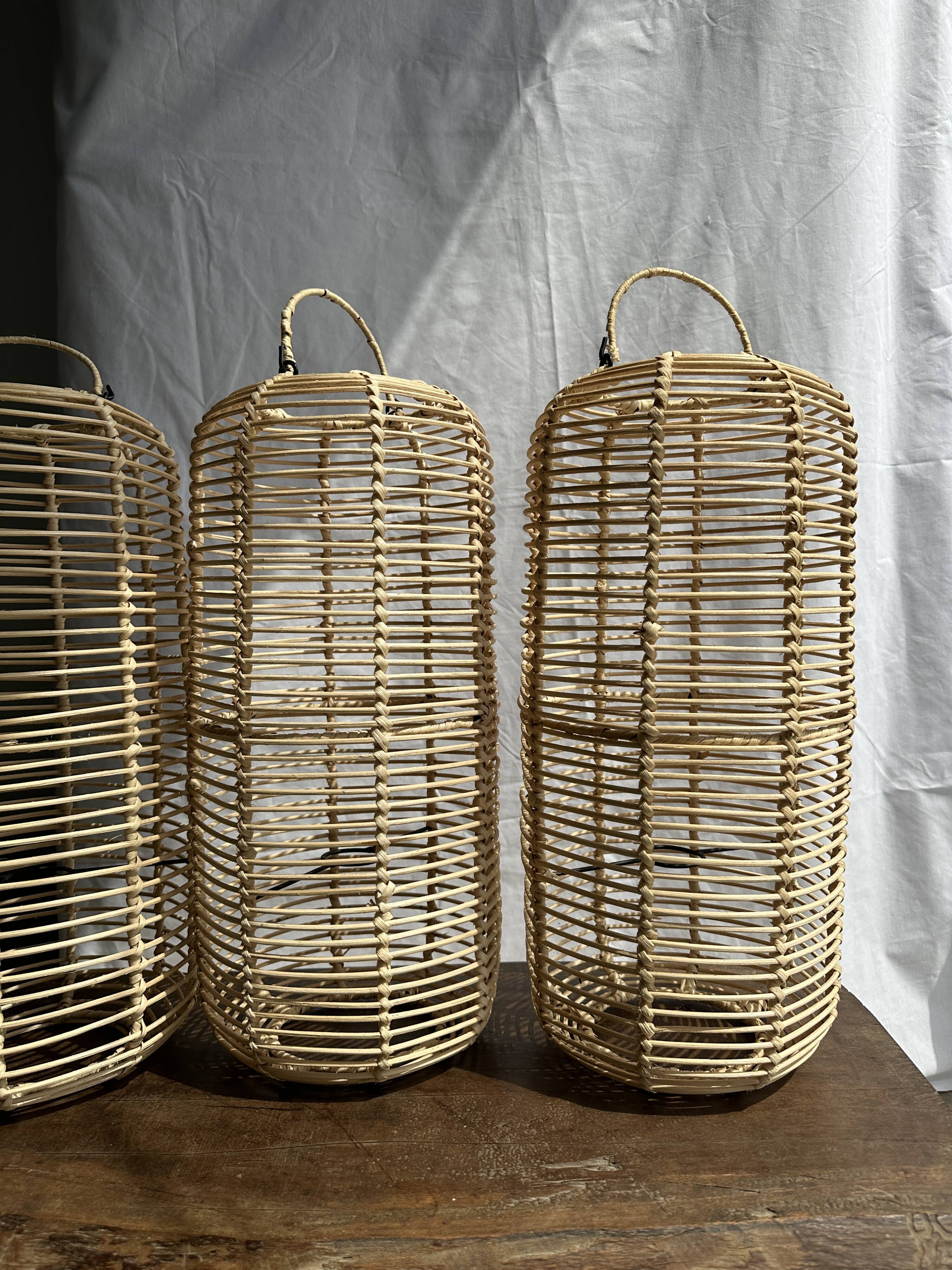 Large lantern-shaped rattan pendant lamp H50 D24