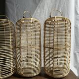 Large lantern-shaped rattan pendant lamp H50 D24