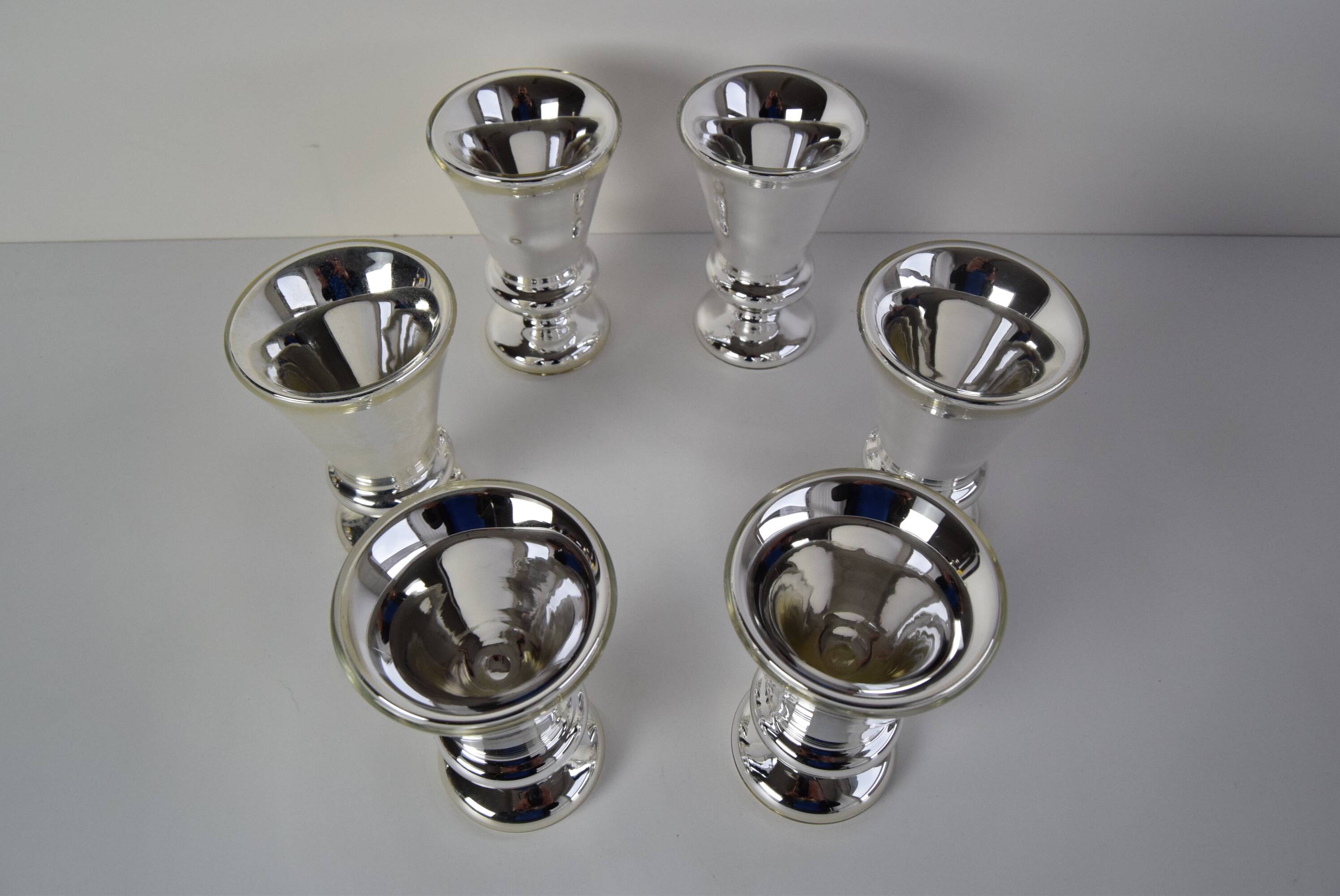 Set of six Amalgam Glass Goblets, Biedermeier, Peasant Silver, Circa 1860's.
