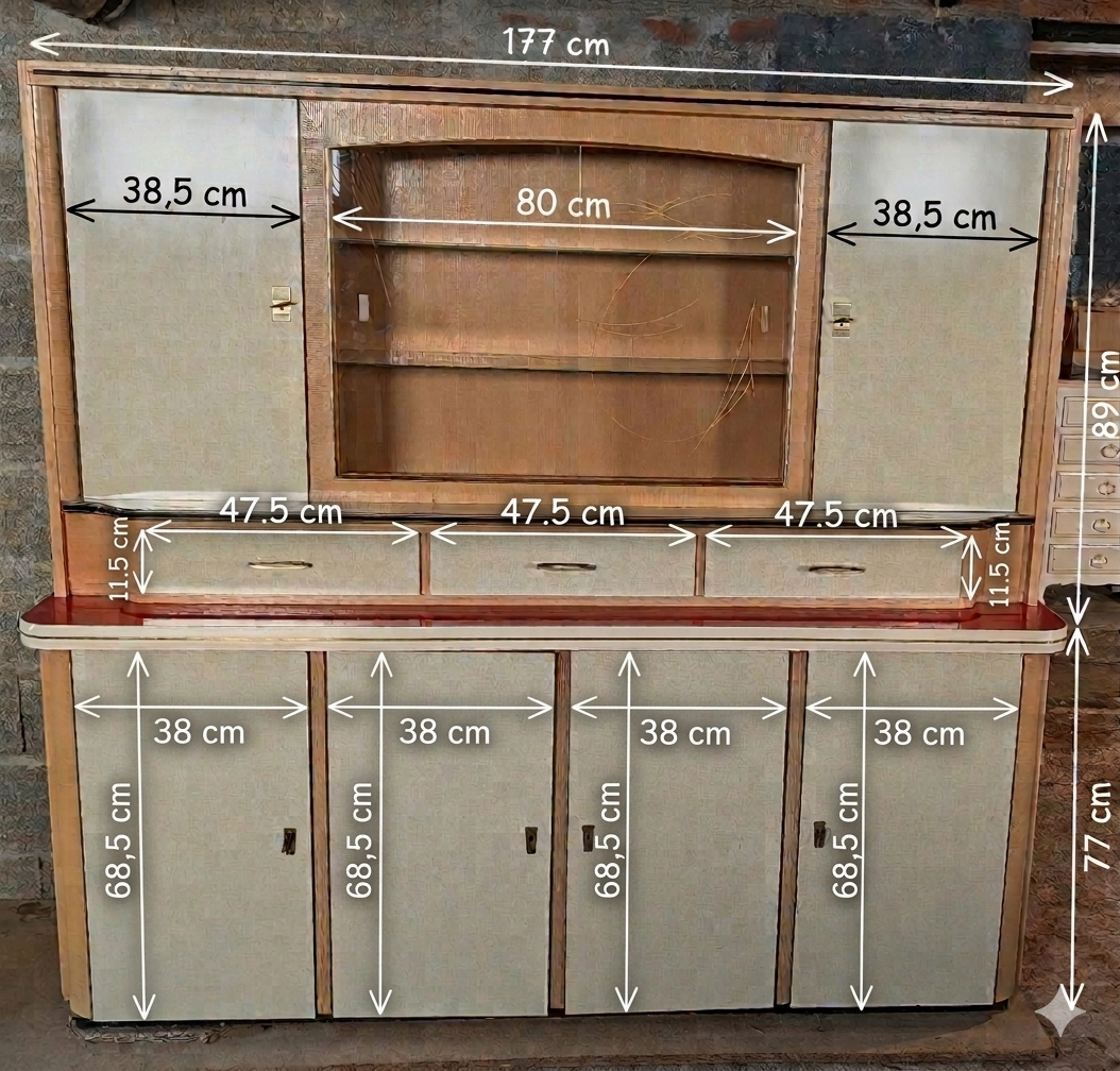 Modernist buffet in almond green & vermilion red 50