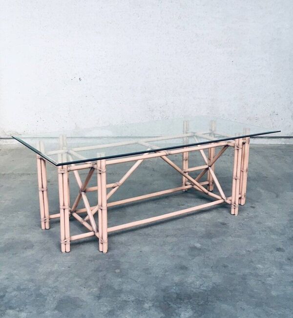 Organic Monumental Faux Bamboo Glass Top Dining Table in the style of McGuire, 1980s