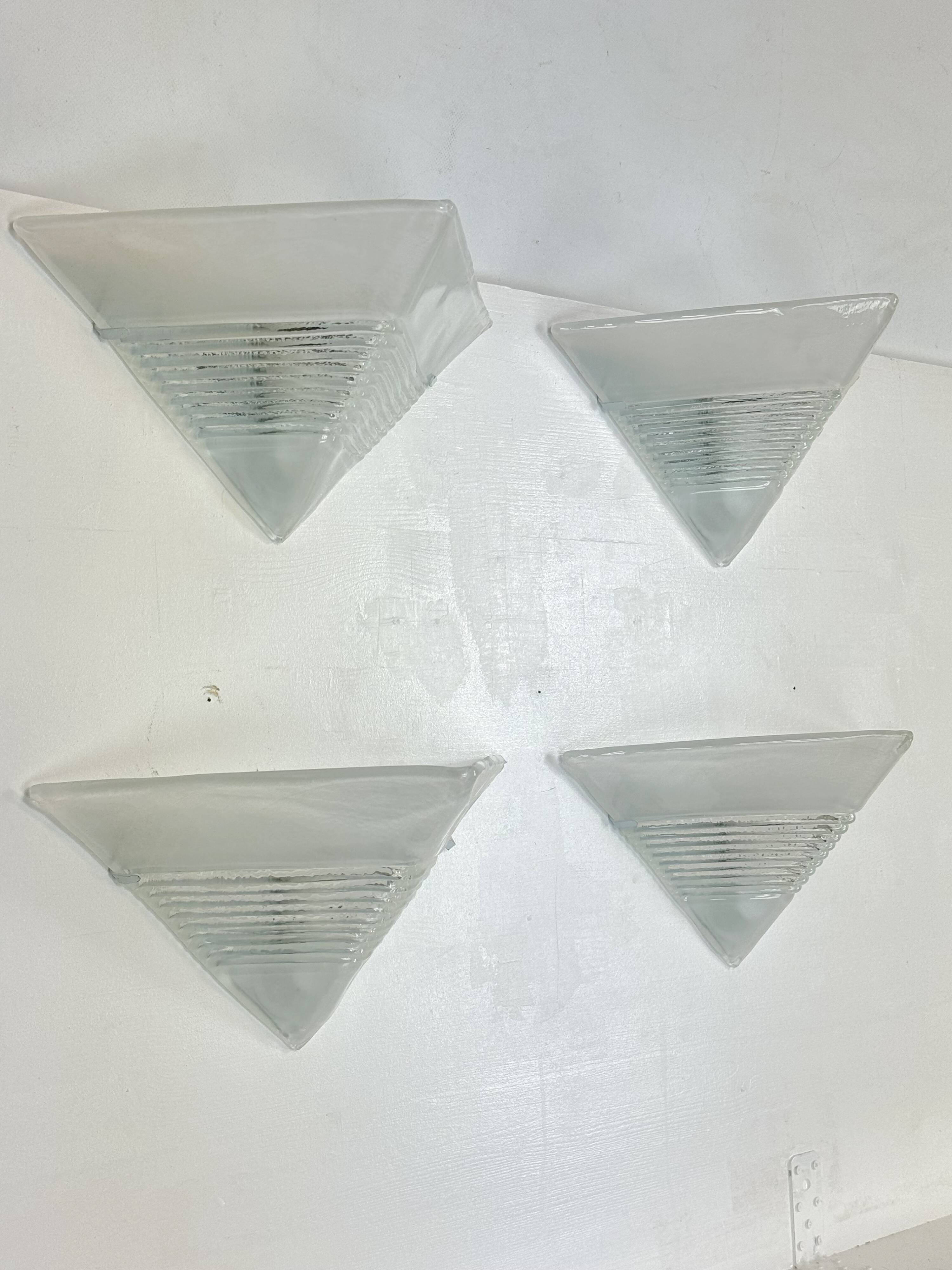 Postmodern Set of four large thick murano glass sconces by Mazzega. Italy 1980s