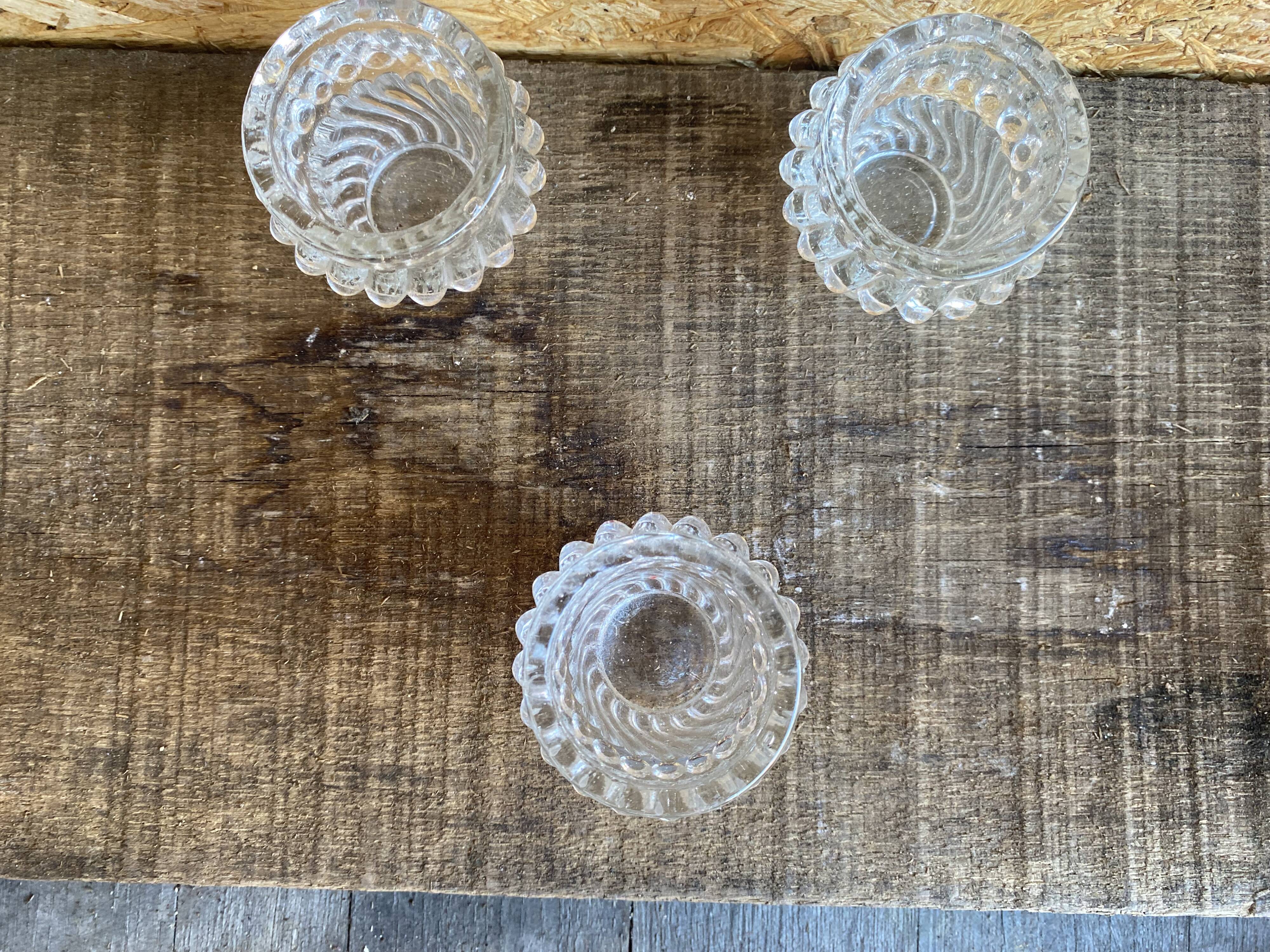 Set of 3 Vintage Glass Moulded Condiment Salts #D979