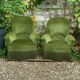 Pair of olive green velvet toad armchairs