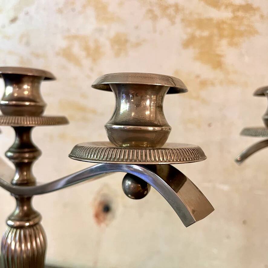 Pair of silver-plated metal art deco candlesticks