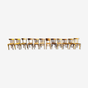 Lot de 12 chaises de bistrot en bois - vintage fischel luterma - dépareillé