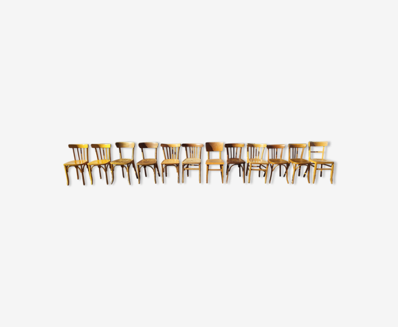 Set of 12 wooden bistro chairs - vintage fischel luterma - mismatched