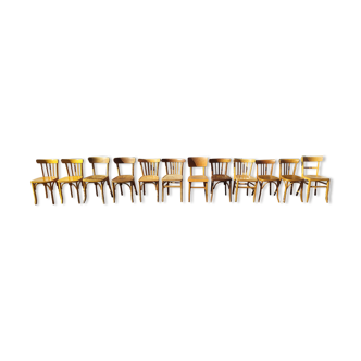 Set of 12 wooden bistro chairs - vintage fischel luterma - mismatched