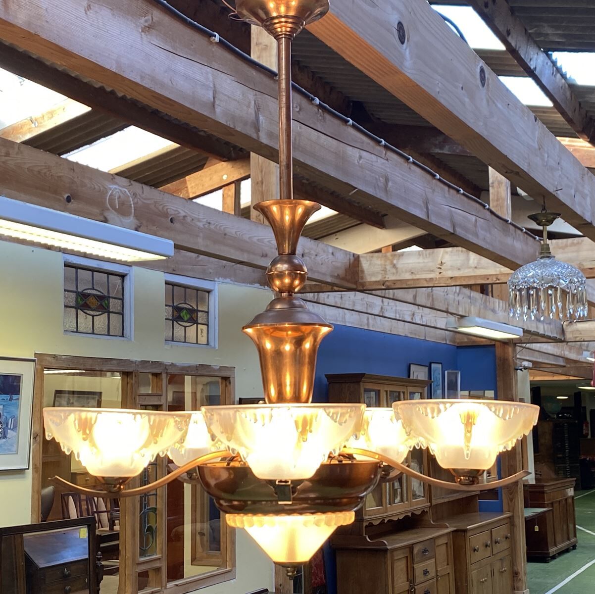 1940s brass chandelier
