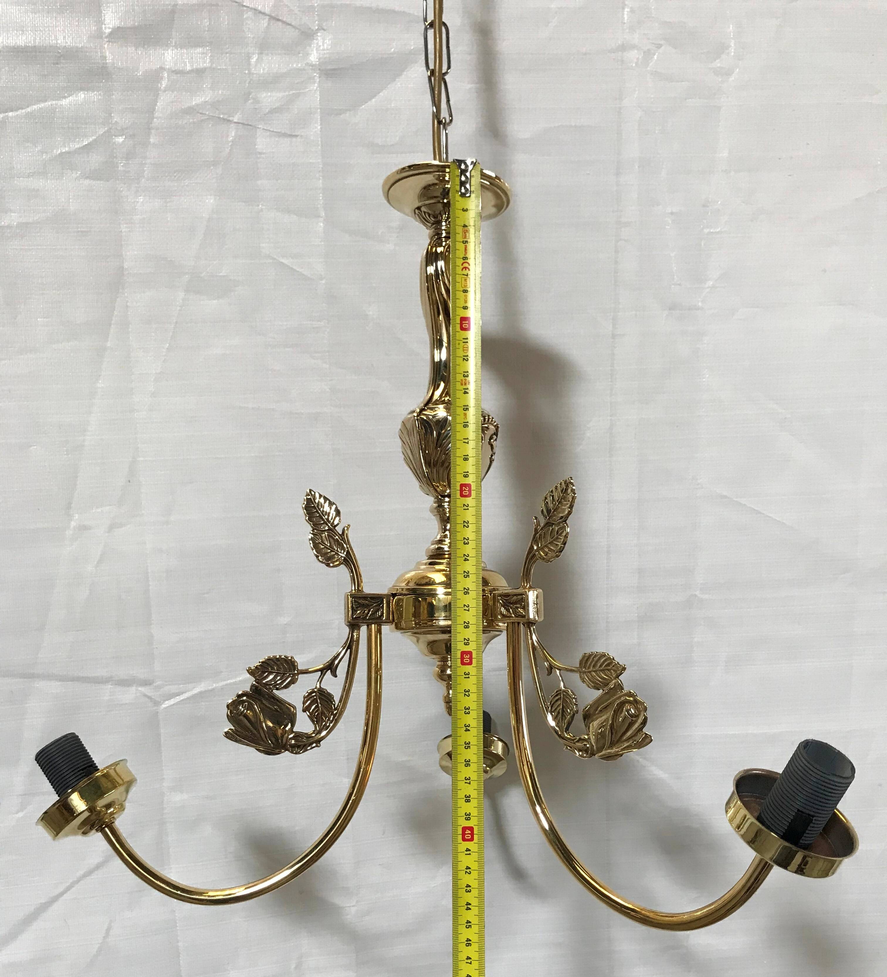 Polished Solid Brass Pendant Chandelier with Three Arms