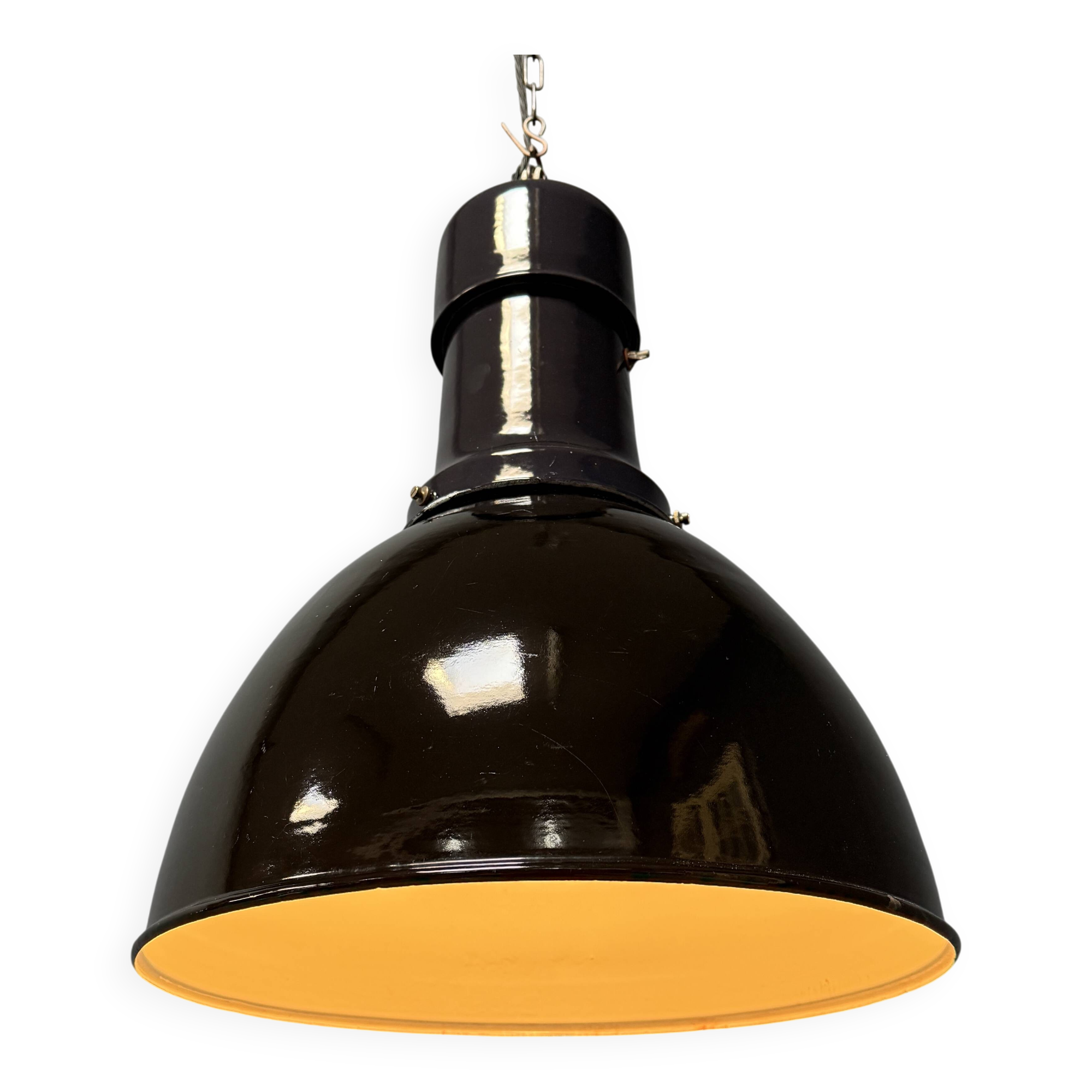 Large black enamel Bauhaus factory lamp