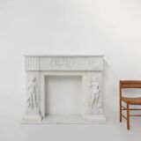 French Carrara marble fire place with Adam and Eve decoration