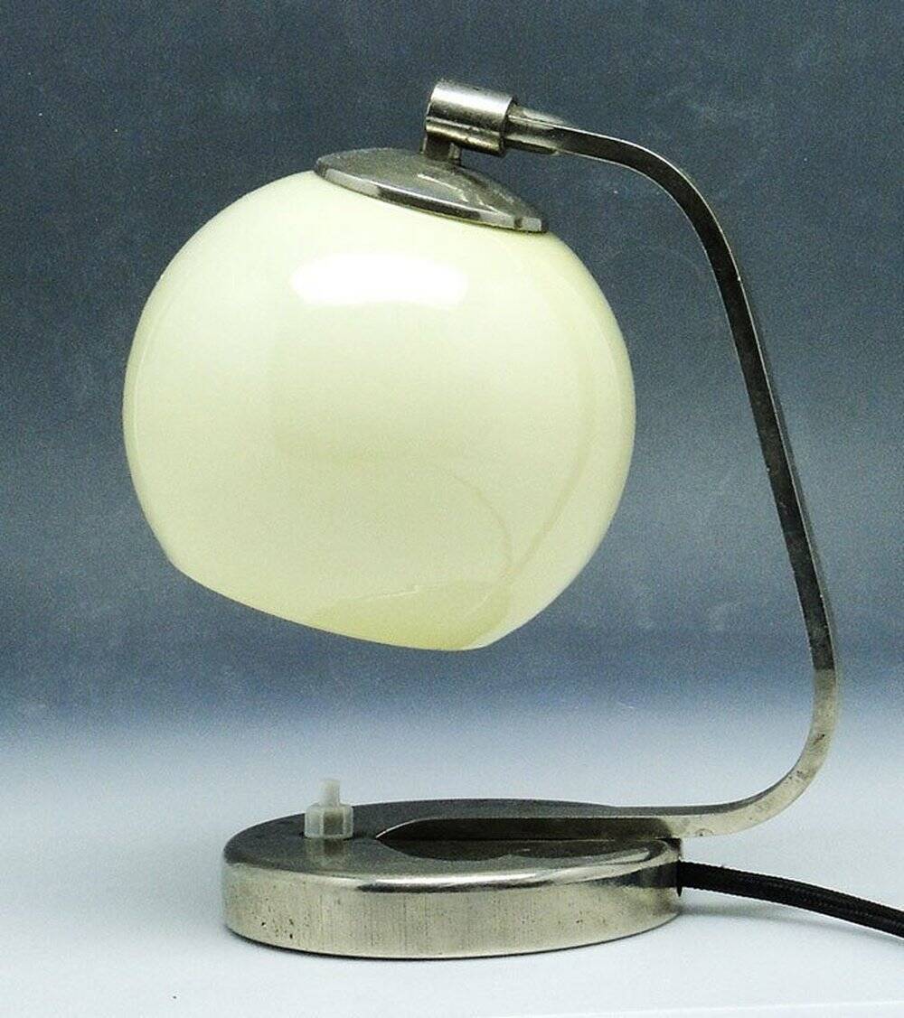 Mid-century glass and metal bedside lamp, 1950s