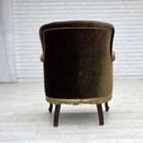 Fauteuil scandinave des années 1950, velours vert, bois de frêne.