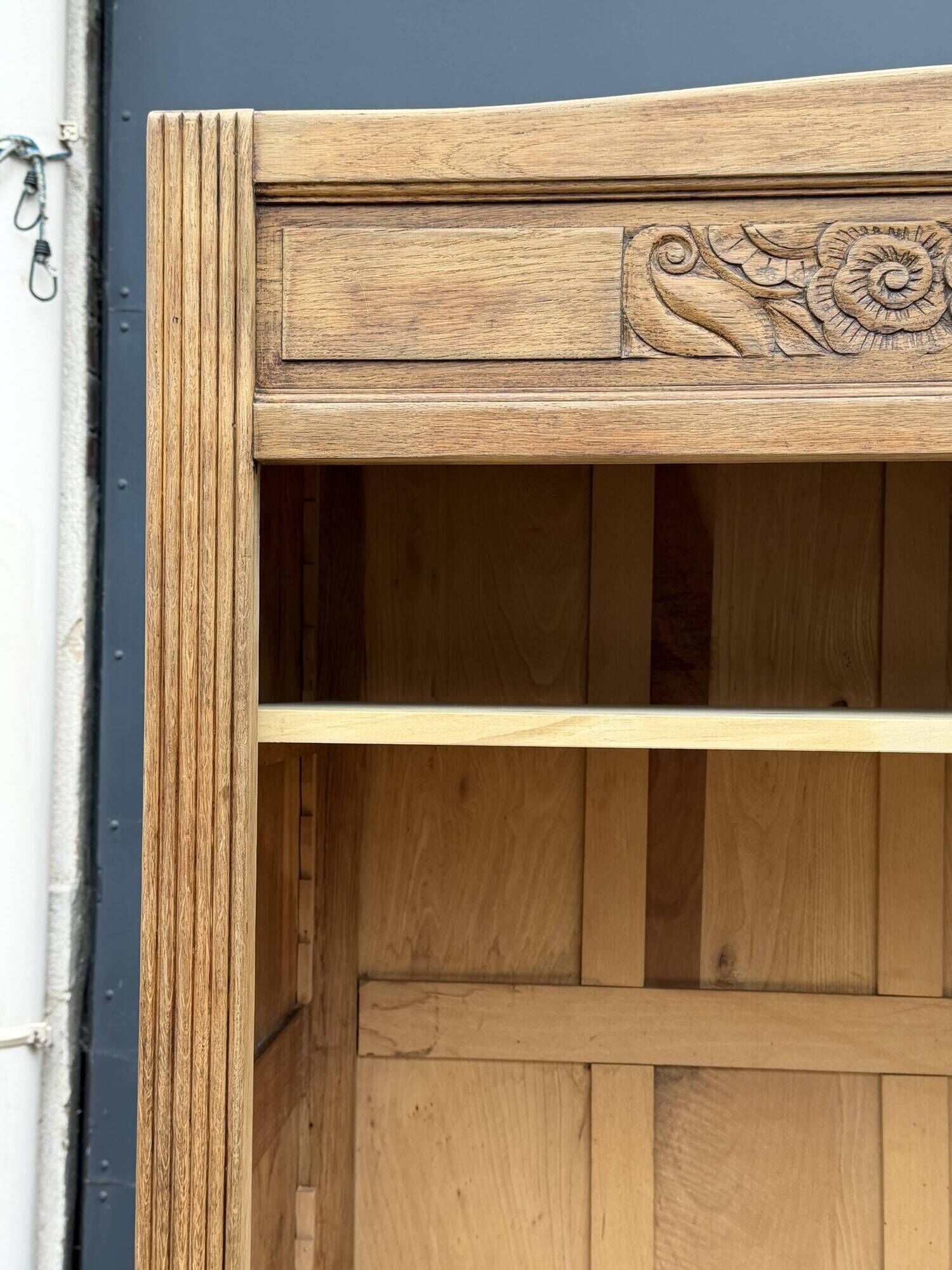 Art Deco bonnetière wardrobe from Paris in raw and solid oak.