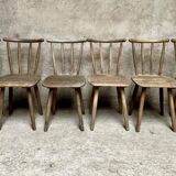 Series Set of 6 old rustic Western bistro chairs in original patina wood