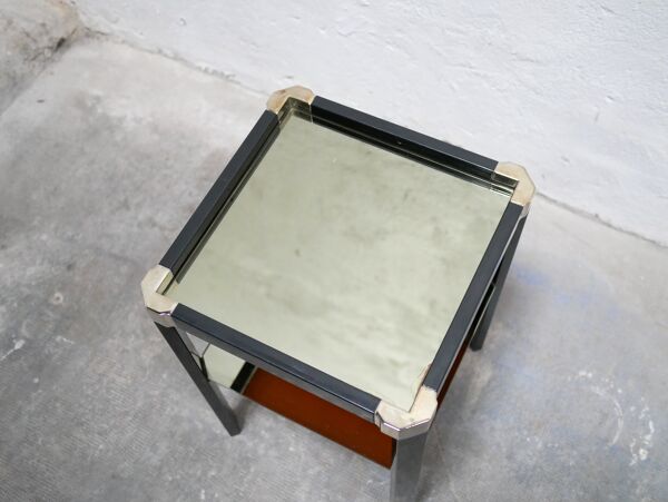 Table d'appoint vintage en métal, laiton et verre