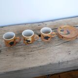 Series of 3 vintage stoneware cups and saucers by Madeleine Brault for Poterie de la Colombe