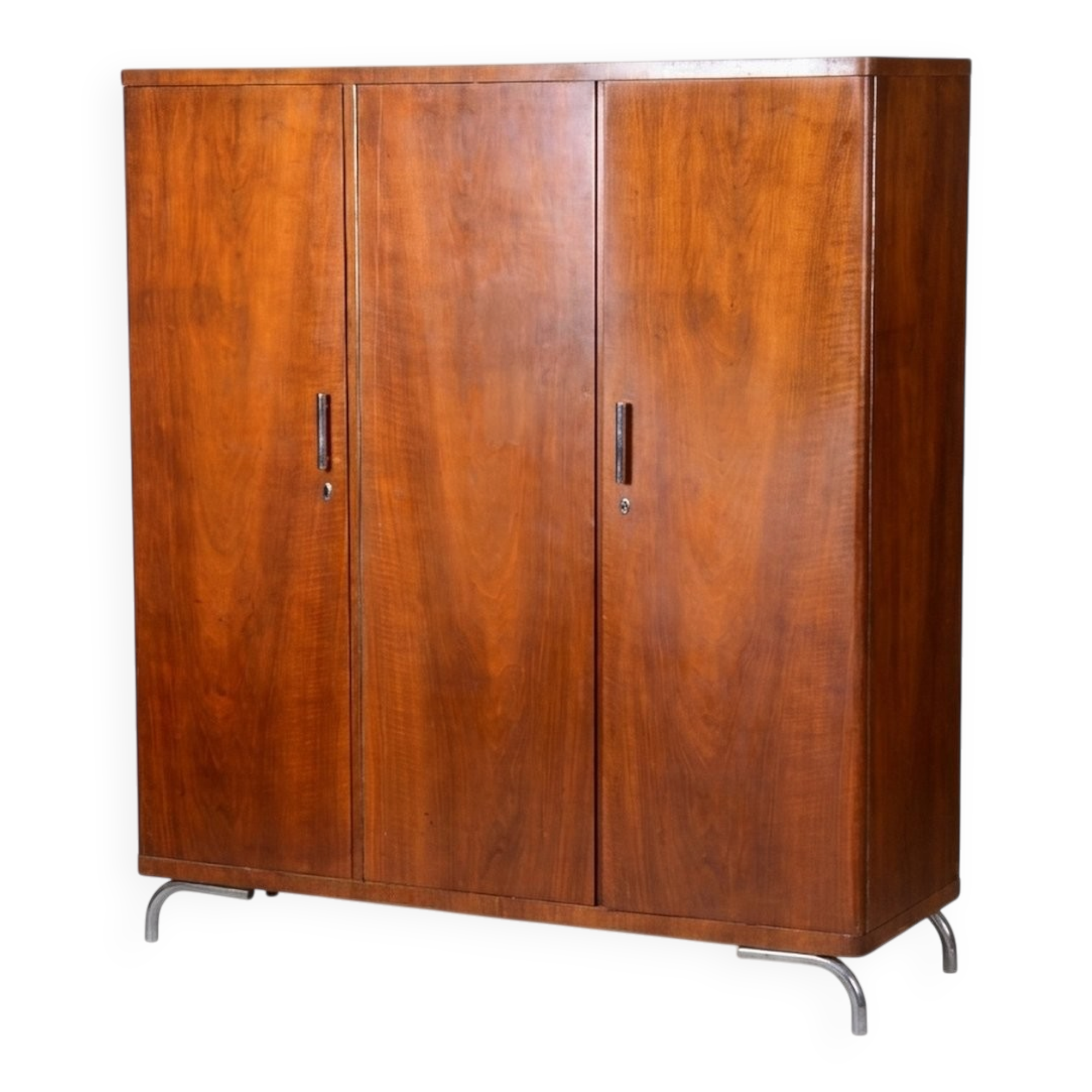Bauhaus Wardrobe in Chromed Steel and Walnut by Slezak, Czech, 1930s