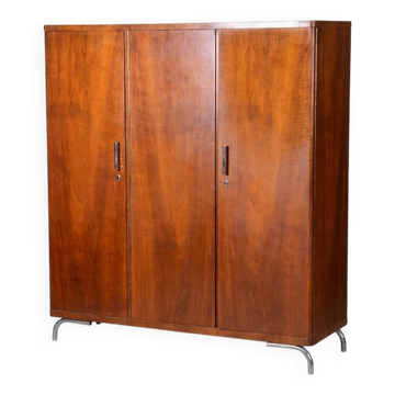 Bauhaus Wardrobe in Chromed Steel and Walnut by Slezak, Czech, 1930s