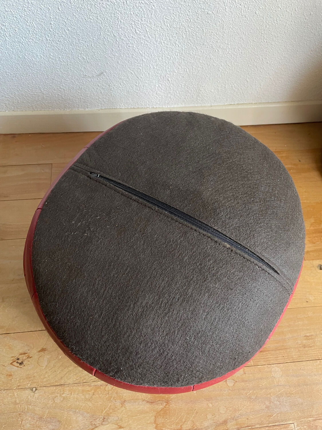 Red patchwork leather pouf