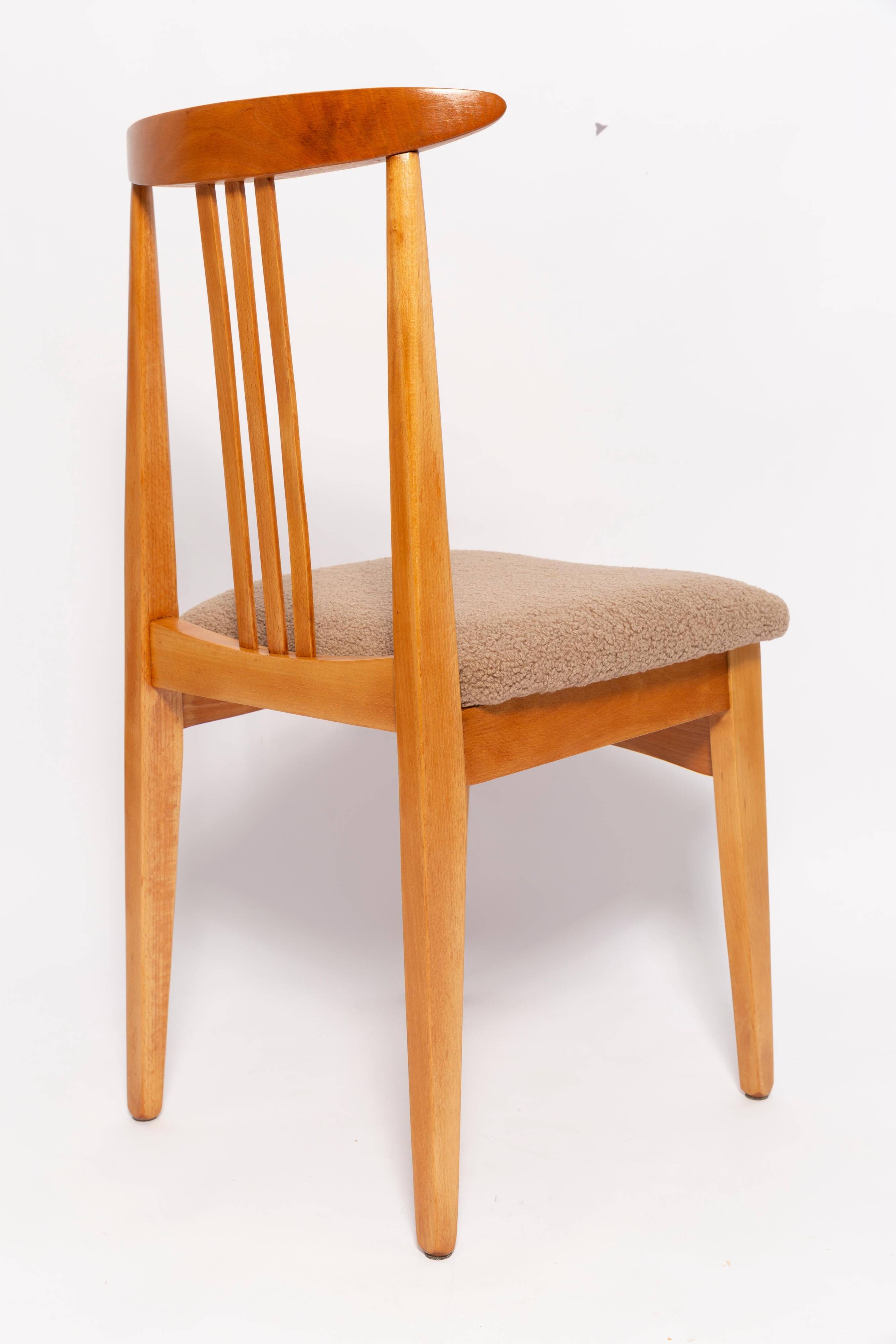 Mid-Century Bouclé Lounge Chair, Light Wood, M. Zielinski, Europe 1960s