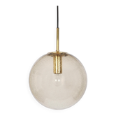 Lustre Limburg en laiton avec boule en verre fumé, Allemagne, années 1970