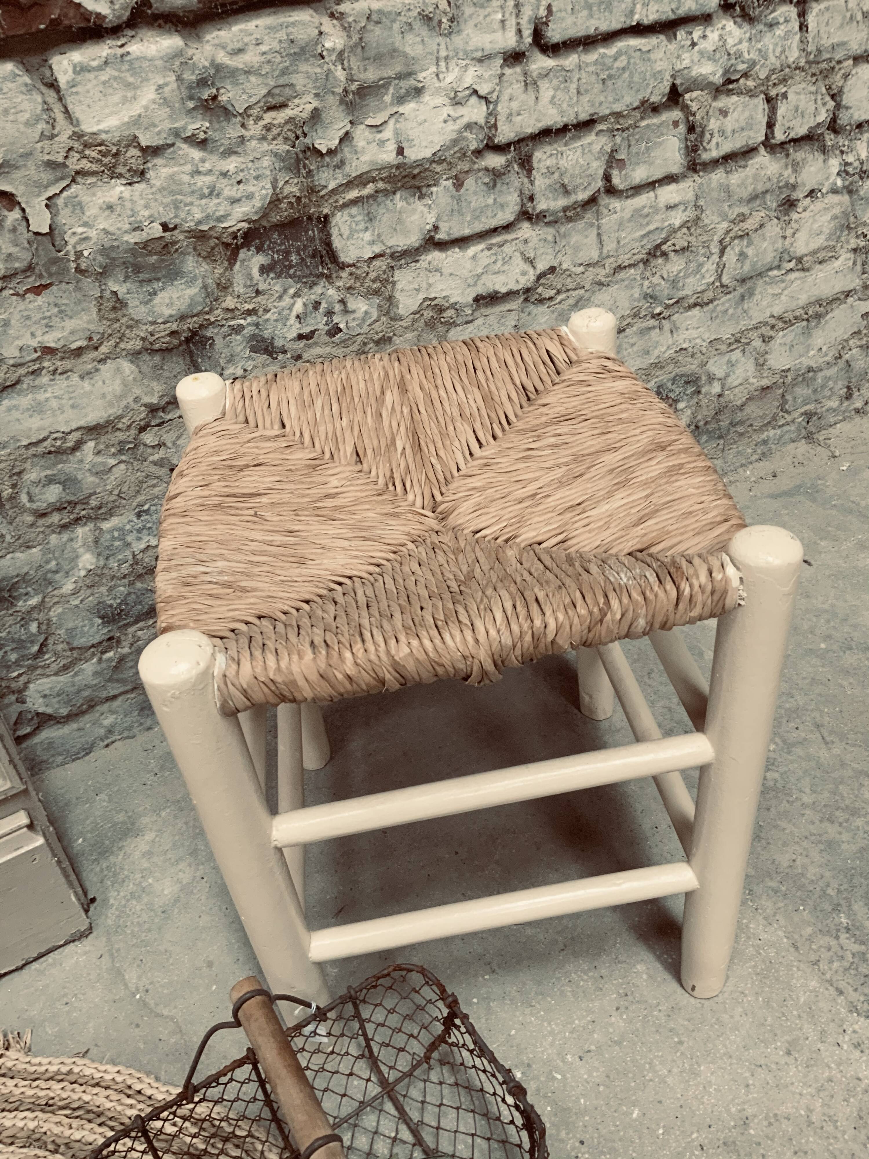 Wooden and straw stool