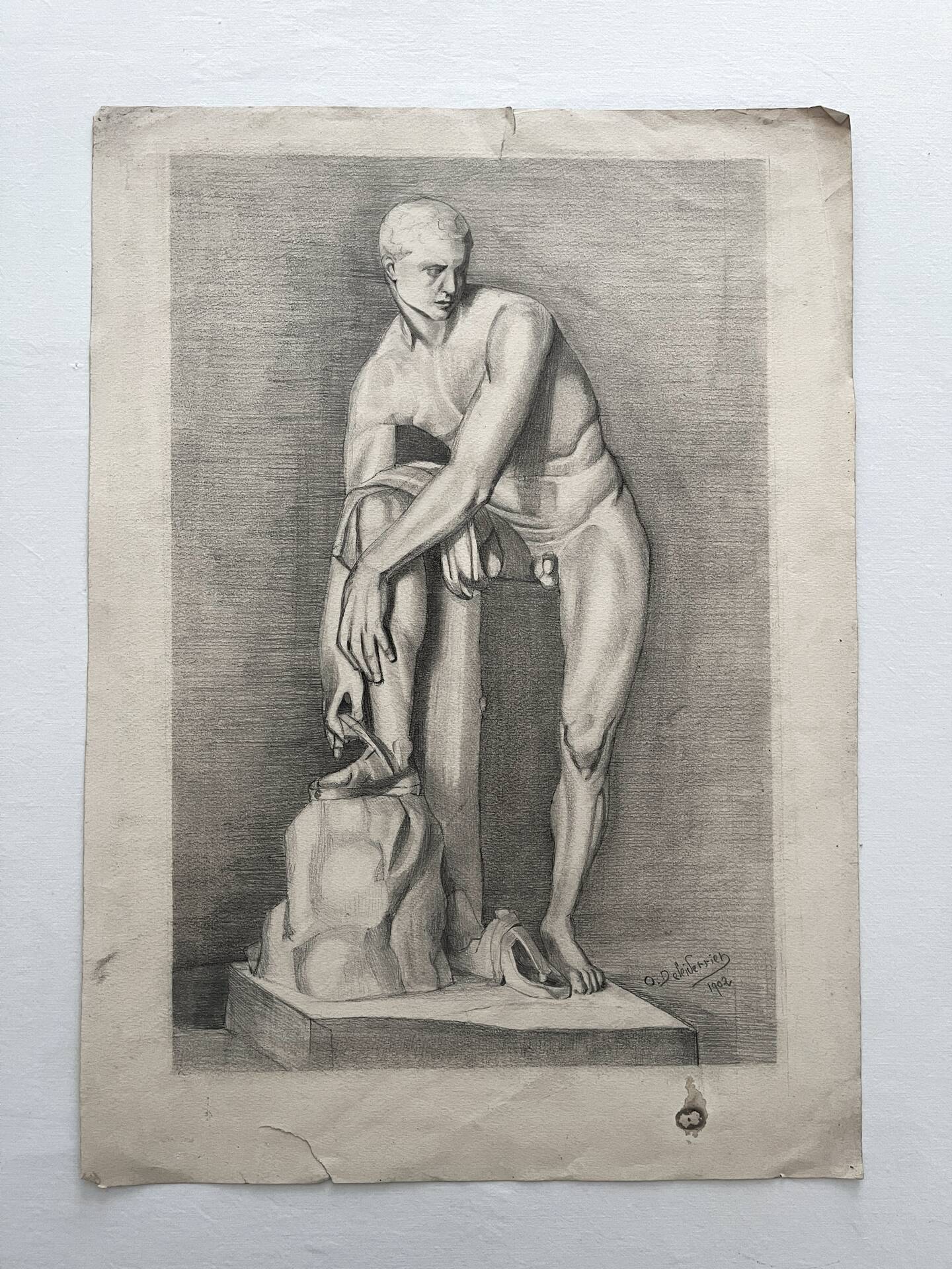 Old academic nude drawing based on an ancient statue.