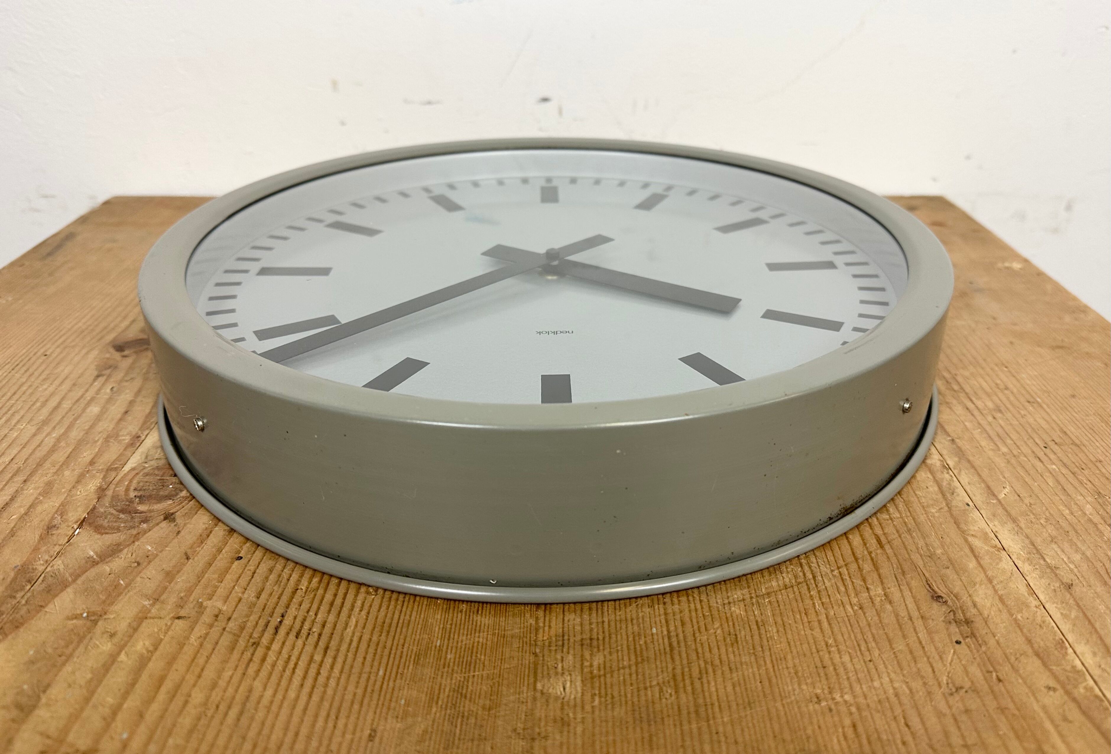Grey Industrial Station Wall Clock from Nedklok, 1960