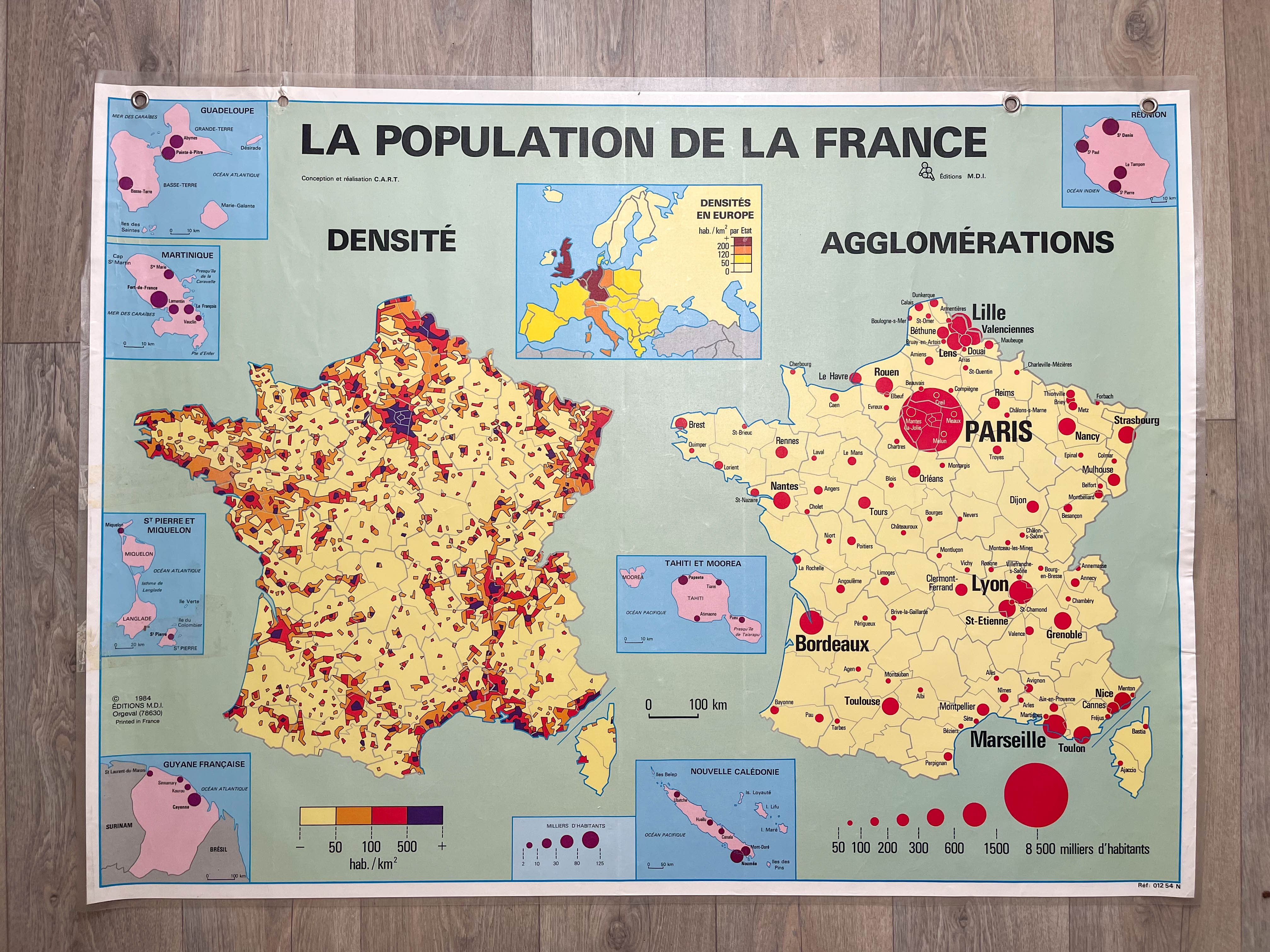 Vintage school map of France, mid-year 1984