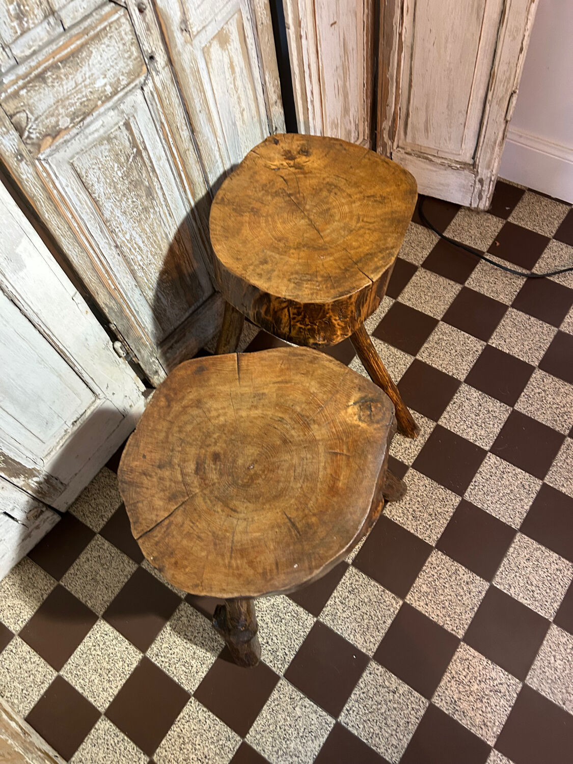 Pair of brutalist chalet stools