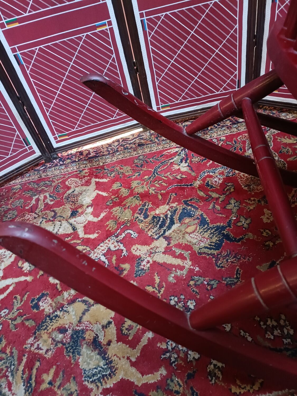 Vintage wooden rocking chair burgundy paint