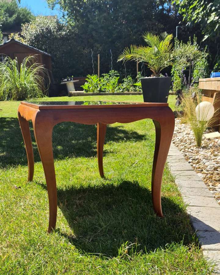 Coffee table exotic wood and glass 50s