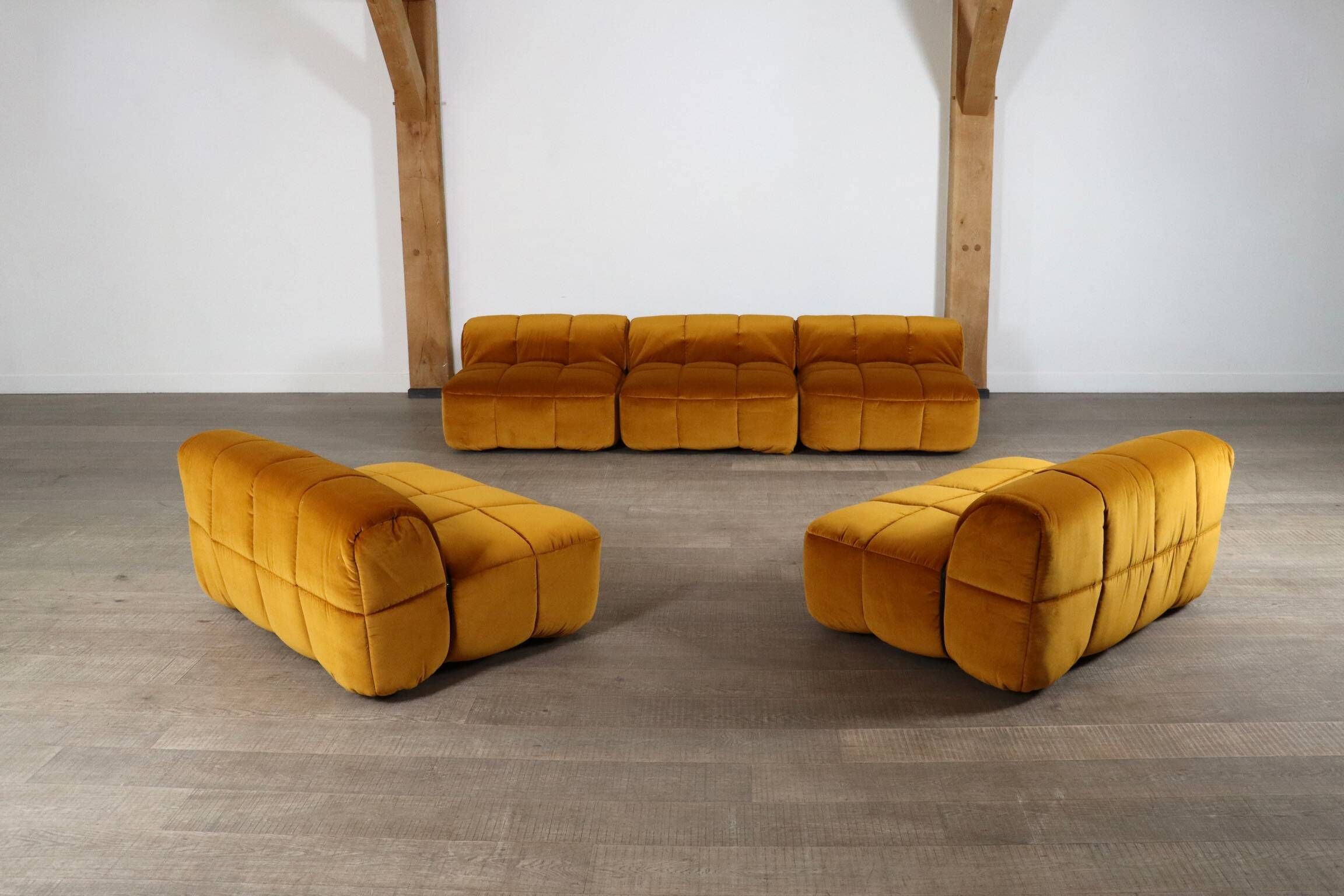 Cini Boeri for Arflex Modular Strips Sofa in Ocre velvet, Italy 1968