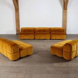 Cini Boeri for Arflex Modular Strips Sofa in Ocre velvet, Italy 1968