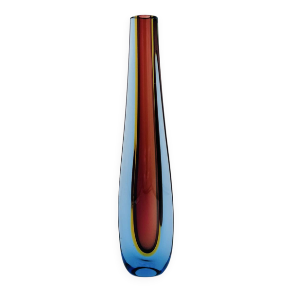 Vase Soliflore Murano Flavio Poli Seguso Sommerso Tricolore 60s
