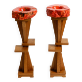 Two mid-century standing ashtrays consisting of red Alabaster cup