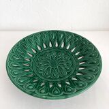 Vintage openwork green ceramic fruit bowl