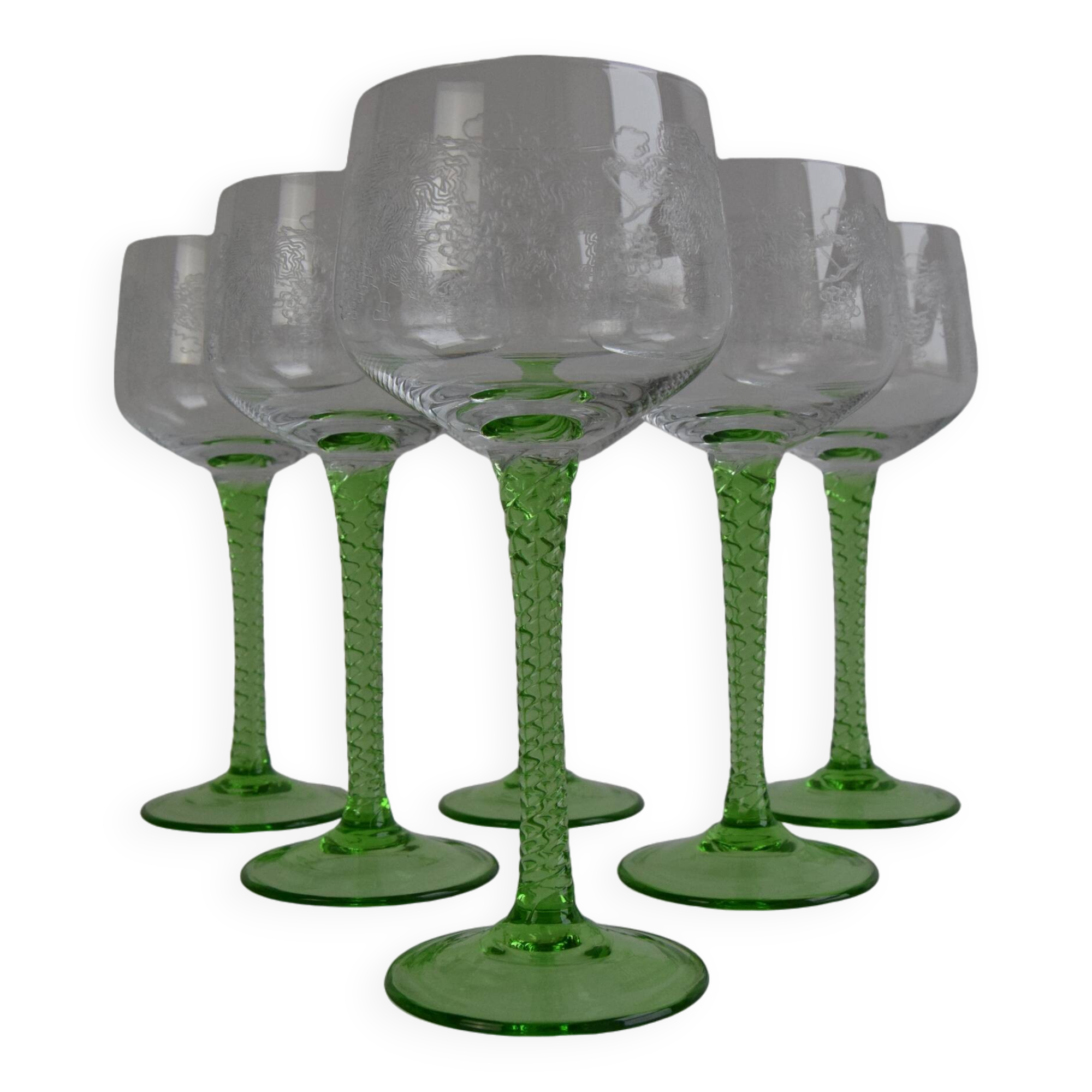 Set of six vintage stemmed glasses, 1960s.