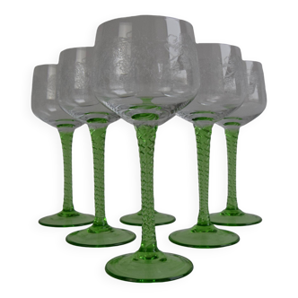 Set of six vintage stemmed glasses, 1960s.