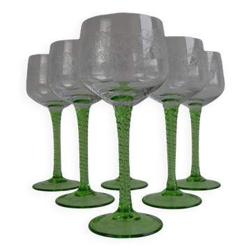 Set of six vintage stemmed glasses, 1960s.