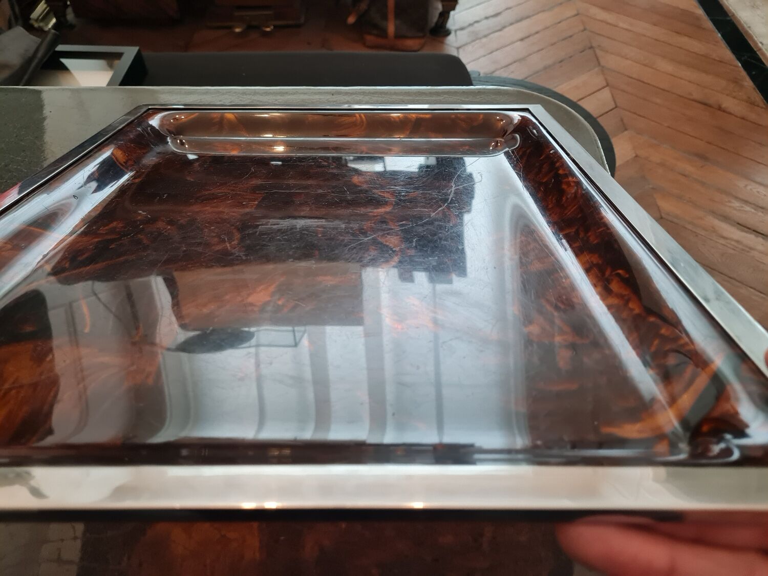 Lucite tortoiseshell and silver metal style