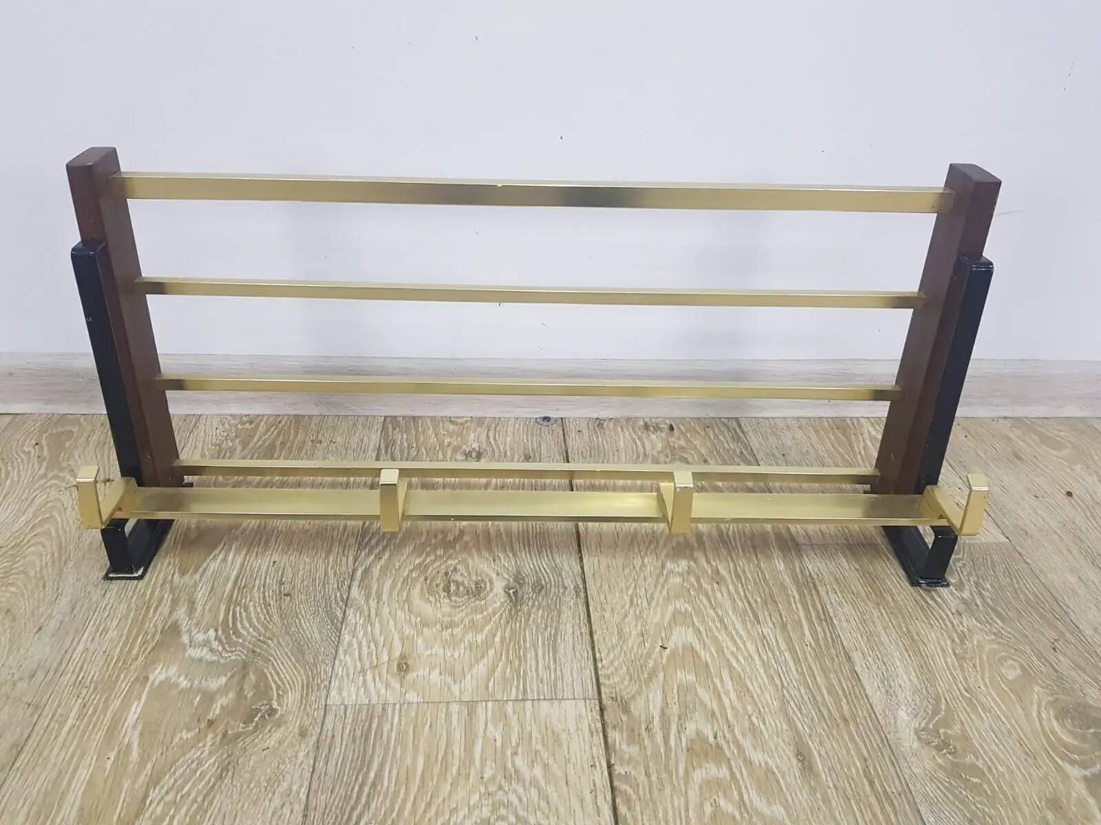 Wall-mounted coat rack, rosewood, gold-tone brass, Austria, 1960s.
