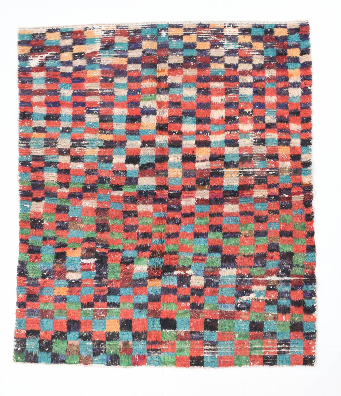 5x6 Multicolor Checkered Pattern Turkish Vintage Rug, 151x172Cm