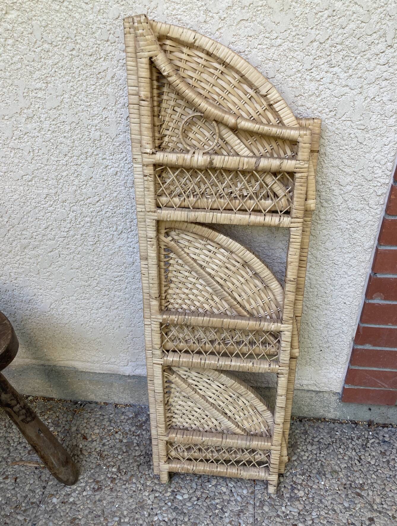 Vintage rattan corner shelf