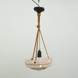 Vintage soft pink marbled glass Art Deco design pendant lamp