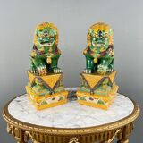 Pair of Guardian Lions in Glazed Ceramic, China, 20th Century